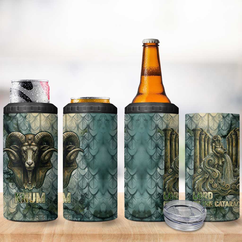 Khnum Ancient Egyptian 4 in 1 Can Cooler Tumbler with Smoky Leaf, Ram Head Emblem, and Guardian of the Cataract - Wonder Print Shop