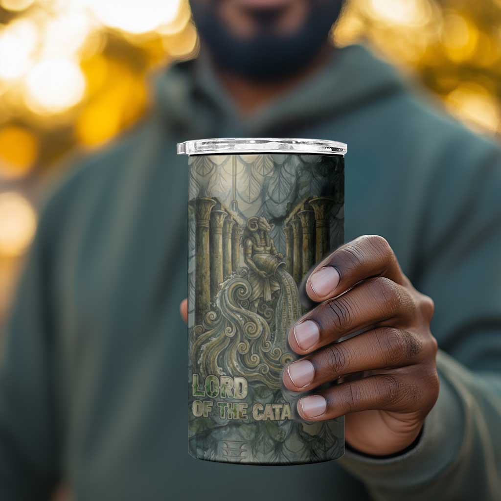 Khnum Ancient Egyptian 4 in 1 Can Cooler Tumbler with Smoky Leaf, Ram Head Emblem, and Guardian of the Cataract - Wonder Print Shop