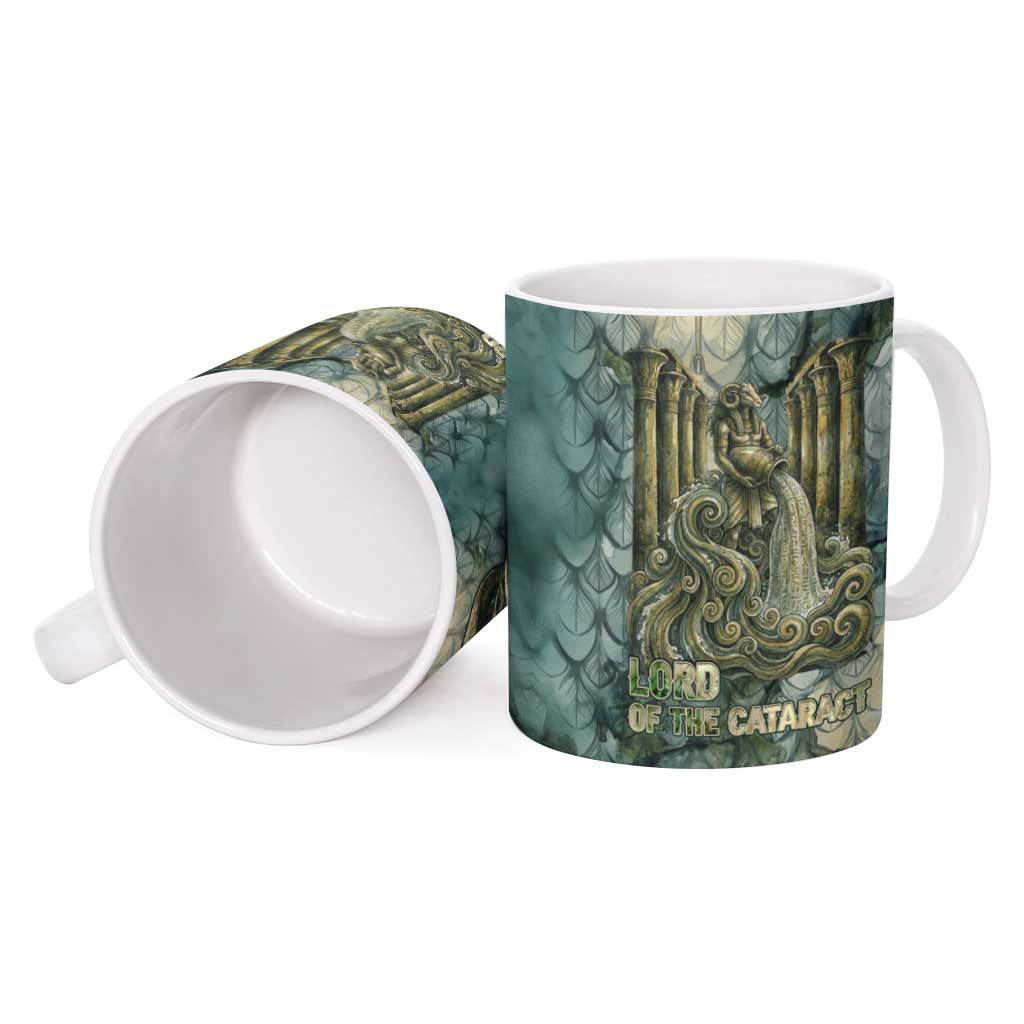 Khnum Ancient Egyptian Ceramic Mug with Smoky Leaf, Ram Head Emblem, and Guardian of the Cataract - Wonder Print Shop