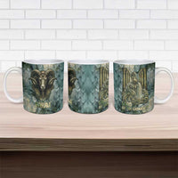 Khnum Ancient Egyptian Ceramic Mug with Smoky Leaf, Ram Head Emblem, and Guardian of the Cataract - Wonder Print Shop