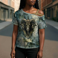 Khnum Ancient Egyptian Cross Shoulder Shirt with Smoky Leaf, Ram Head Emblem, and Guardian of the Cataract - Wonder Print Shop