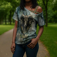 Khnum Ancient Egyptian Cross Shoulder Shirt with Smoky Leaf, Ram Head Emblem, and Guardian of the Cataract - Wonder Print Shop