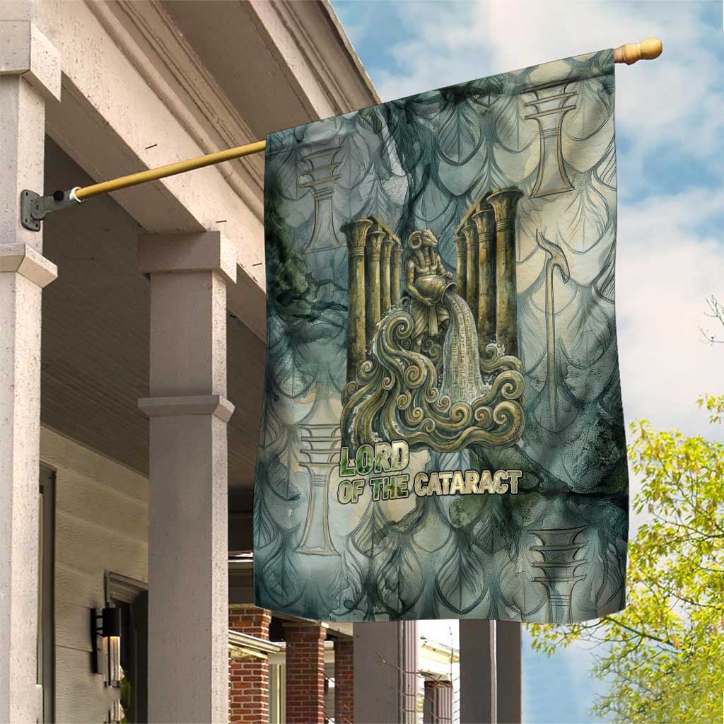 Khnum Ancient Egyptian Garden Flag with Smoky Leaf, Ram Head Emblem, and Guardian of the Cataract - Wonder Print Shop