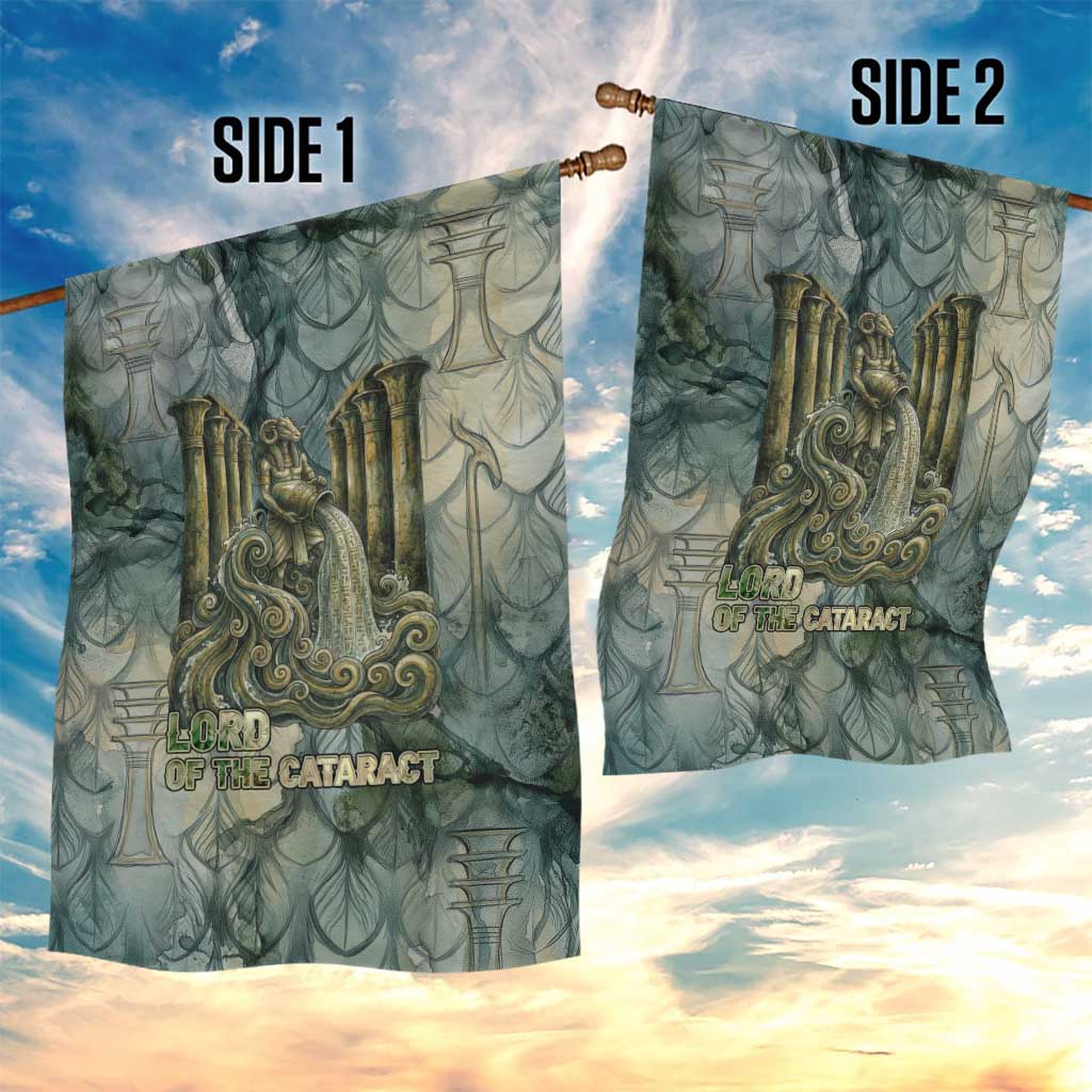 Khnum Ancient Egyptian Garden Flag with Smoky Leaf, Ram Head Emblem, and Guardian of the Cataract - Wonder Print Shop