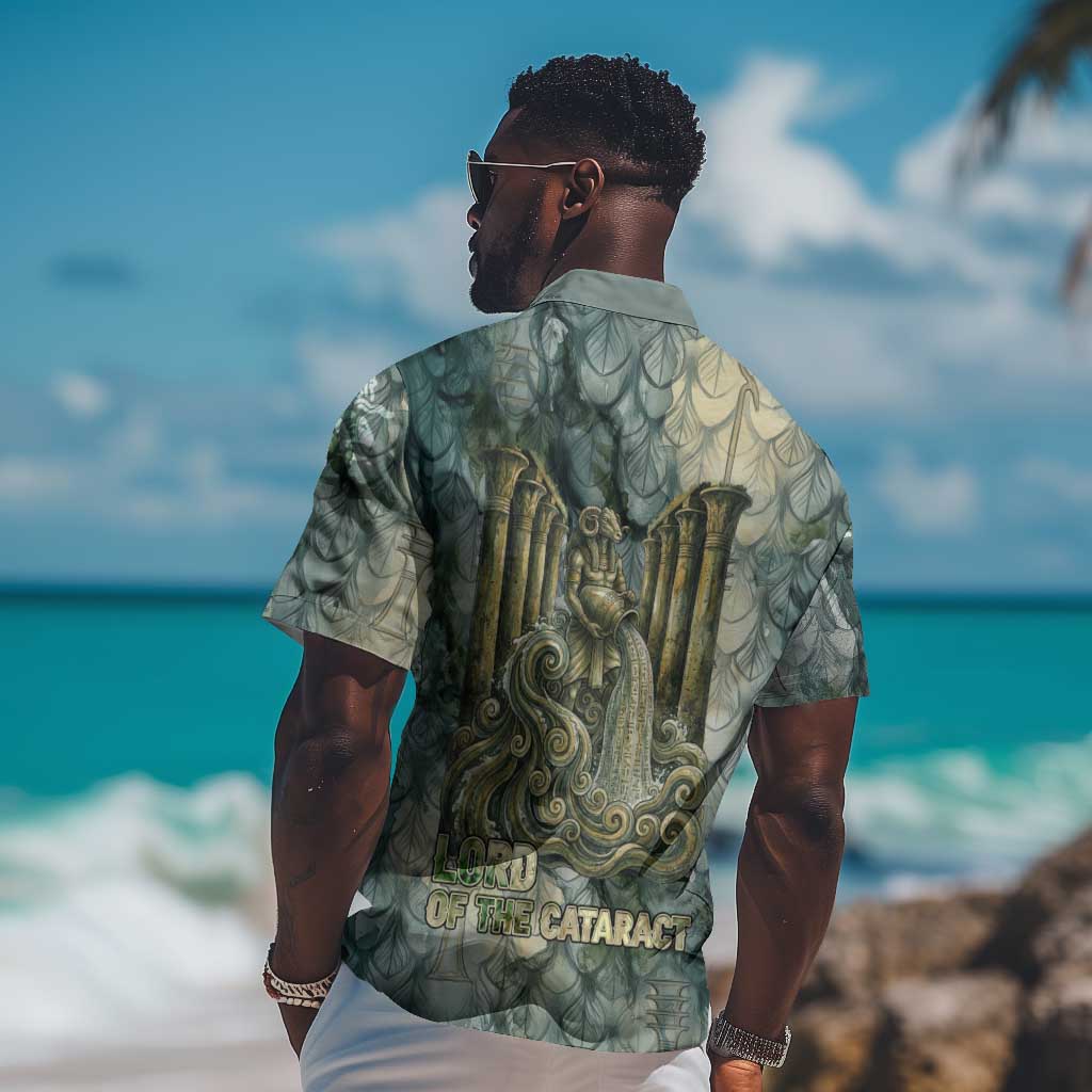 Khnum Ancient Egyptian Hawaiian Shirt with Smoky Leaf, Ram Head Emblem, and Guardian of the Cataract - Wonder Print Shop