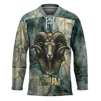 Khnum Ancient Egyptian Hockey Jersey with Smoky Leaf, Ram Head Emblem, and Guardian of the Cataract - Wonder Print Shop