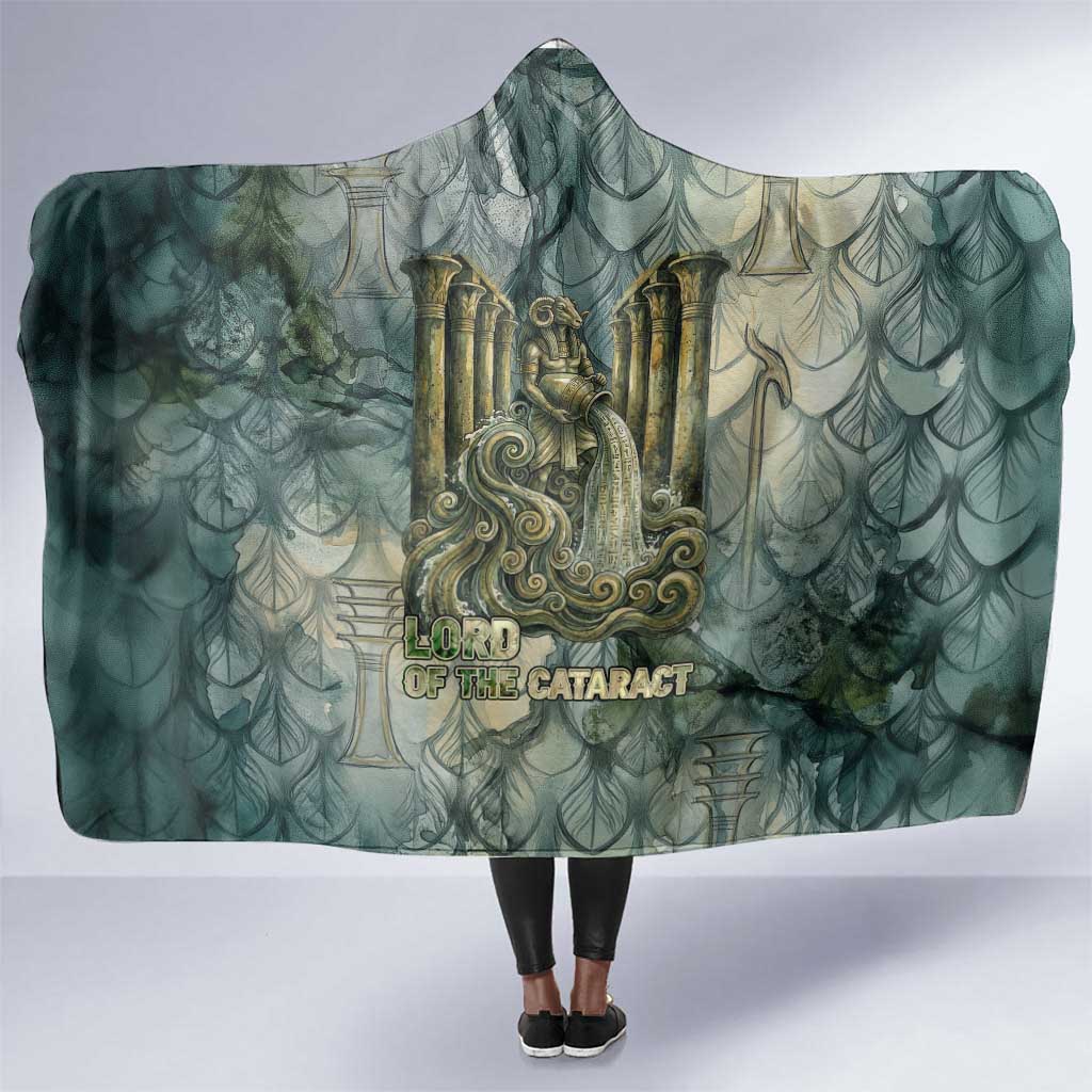 Khnum Ancient Egyptian Hooded Blanket with Smoky Leaf, Ram Head Emblem, and Guardian of the Cataract - Wonder Print Shop
