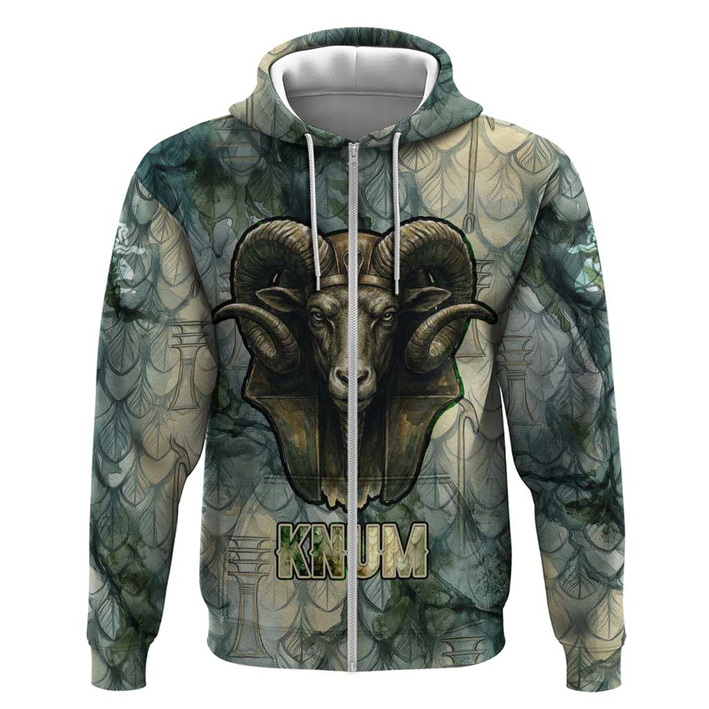 Khnum Ancient Egyptian Hoodie with Smoky Leaf, Ram Head Emblem, and Guardian of the Cataract - Wonder Print Shop