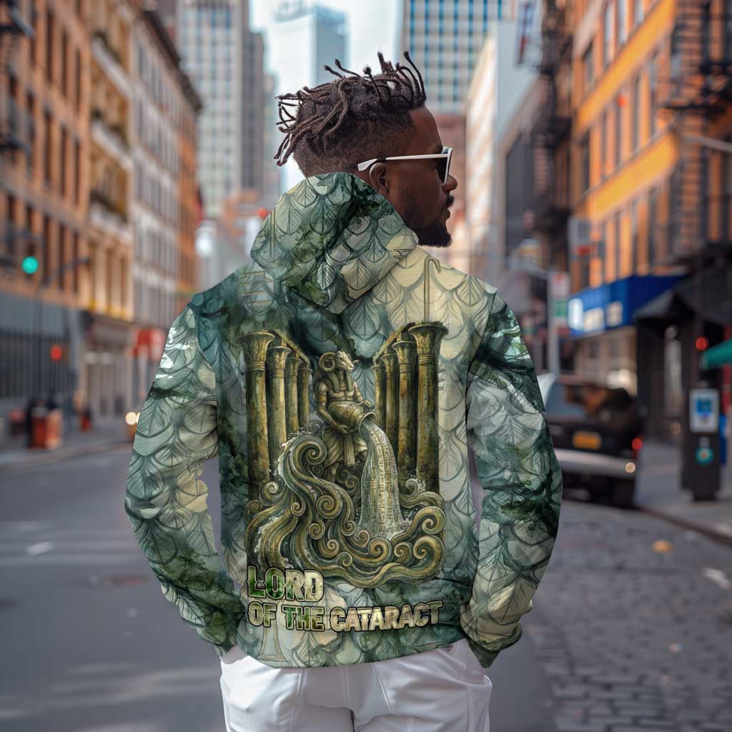 Khnum Ancient Egyptian Hoodie with Smoky Leaf, Ram Head Emblem, and Guardian of the Cataract - Wonder Print Shop