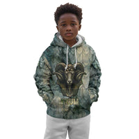 Khnum Ancient Egyptian Kid Hoodie with Smoky Leaf, Ram Head Emblem, and Guardian of the Cataract - Wonder Print Shop