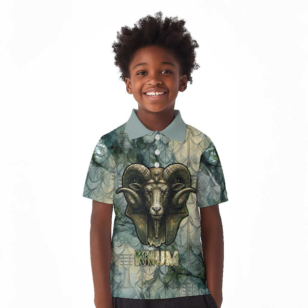 Khnum Ancient Egyptian Kid Polo Shirt with Smoky Leaf, Ram Head Emblem, and Guardian of the Cataract - Wonder Print Shop