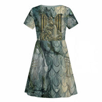 Khnum Ancient Egyptian Kid Short Sleeve Dress with Smoky Leaf, Ram Head Emblem, and Guardian of the Cataract - Wonder Print Shop