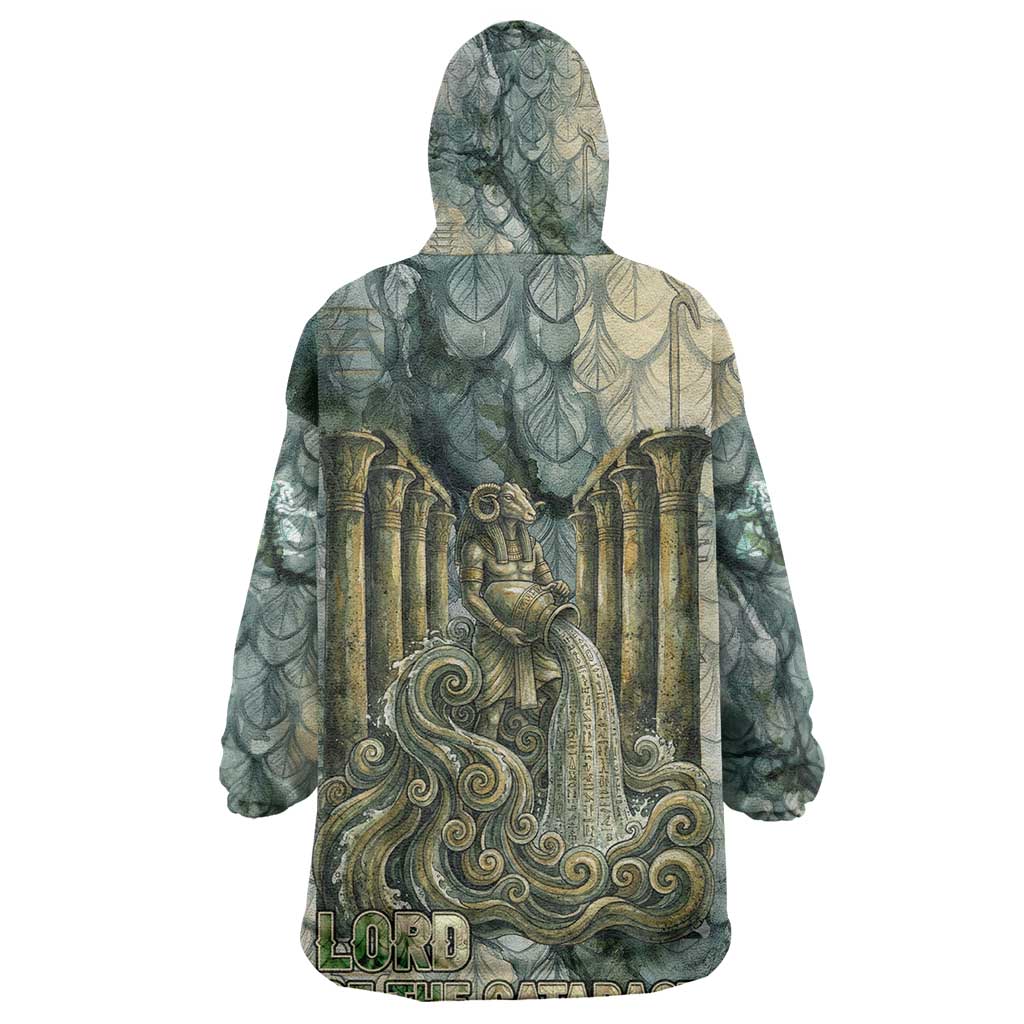 Khnum Ancient Egyptian Kid Wearable Blanket Hoodie with Smoky Leaf, Ram Head Emblem, and Guardian of the Cataract - Wonder Print Shop