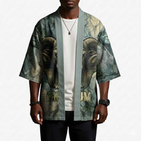 Khnum Ancient Egyptian Kimono with Smoky Leaf, Ram Head Emblem, and Guardian of the Cataract - Wonder Print Shop