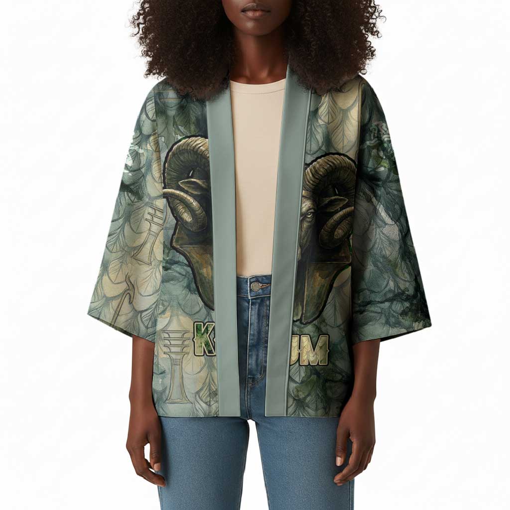 Khnum Ancient Egyptian Kimono with Smoky Leaf, Ram Head Emblem, and Guardian of the Cataract - Wonder Print Shop