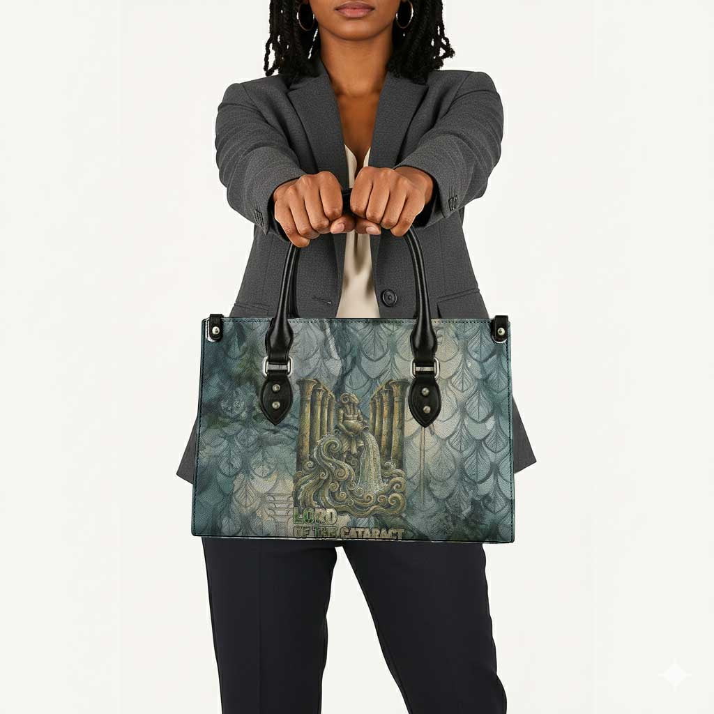 Khnum Ancient Egyptian Leather Bag with Smoky Leaf, Ram Head Emblem, and Guardian of the Cataract - Wonder Print Shop