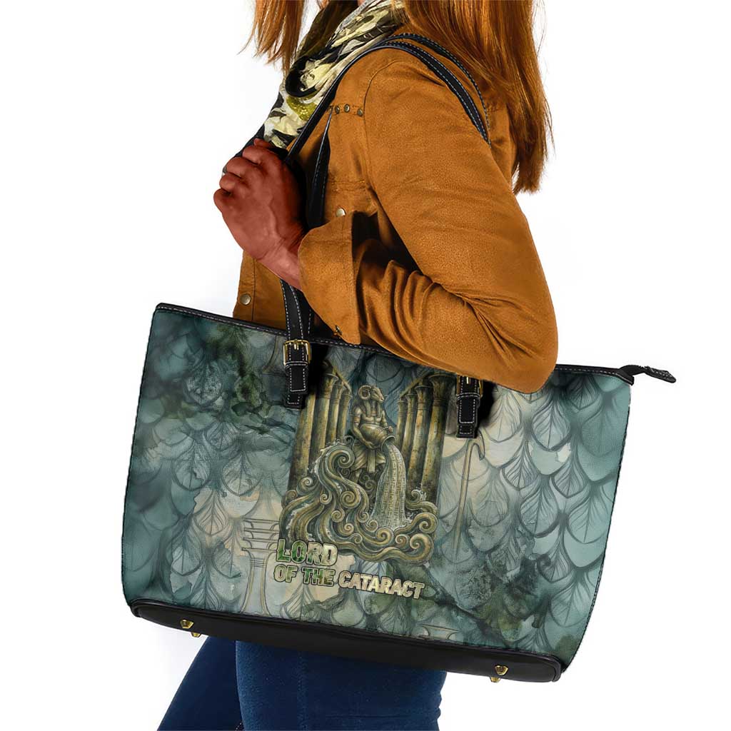 Khnum Ancient Egyptian Leather Tote Bag with Smoky Leaf, Ram Head Emblem, and Guardian of the Cataract - Wonder Print Shop