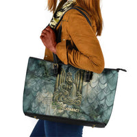 Khnum Ancient Egyptian Leather Tote Bag with Smoky Leaf, Ram Head Emblem, and Guardian of the Cataract - Wonder Print Shop