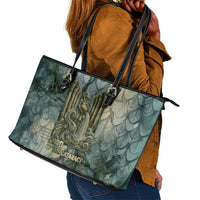 Khnum Ancient Egyptian Leather Tote Bag with Smoky Leaf, Ram Head Emblem, and Guardian of the Cataract - Wonder Print Shop