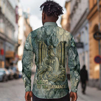 Khnum Ancient Egyptian Long Sleeve Button Shirt with Smoky Leaf, Ram Head Emblem, and Guardian of the Cataract - Wonder Print Shop