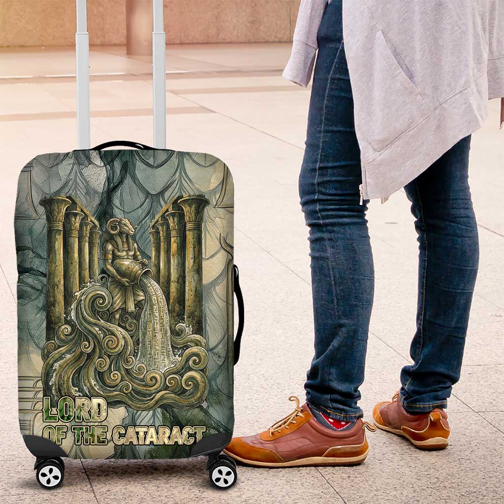 Khnum Ancient Egyptian Luggage Cover with Smoky Leaf, Ram Head Emblem, and Guardian of the Cataract - Wonder Print Shop