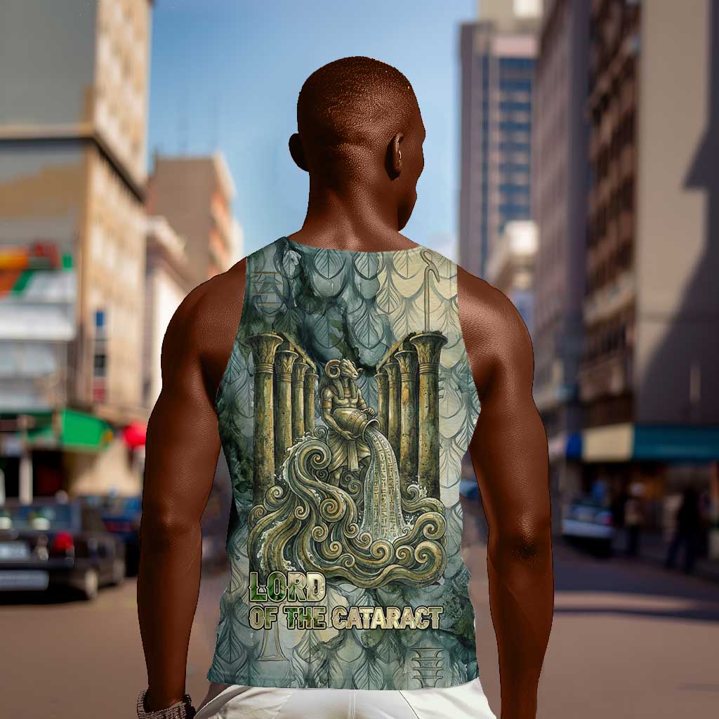 Khnum Ancient Egyptian Men Tank Top with Smoky Leaf, Ram Head Emblem, and Guardian of the Cataract - Wonder Print Shop