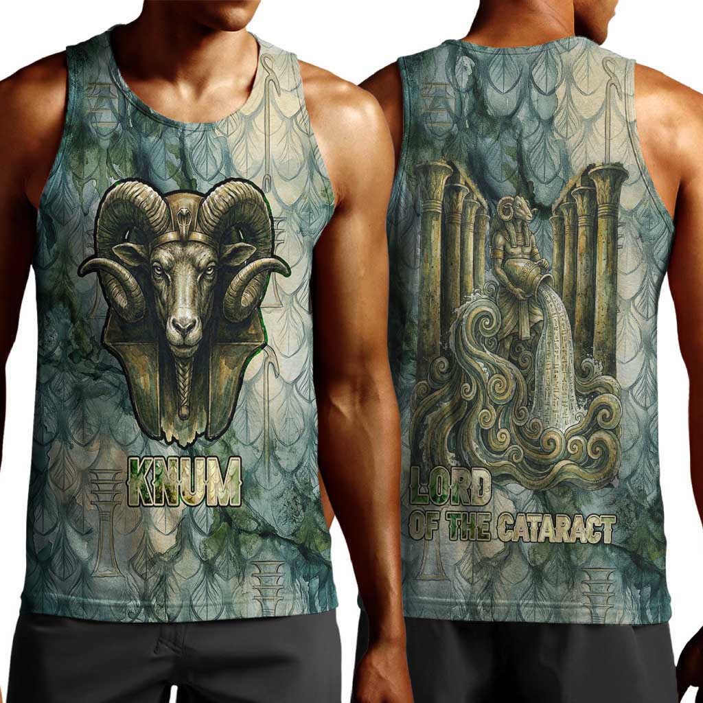 Khnum Ancient Egyptian Men Tank Top with Smoky Leaf, Ram Head Emblem, and Guardian of the Cataract - Wonder Print Shop