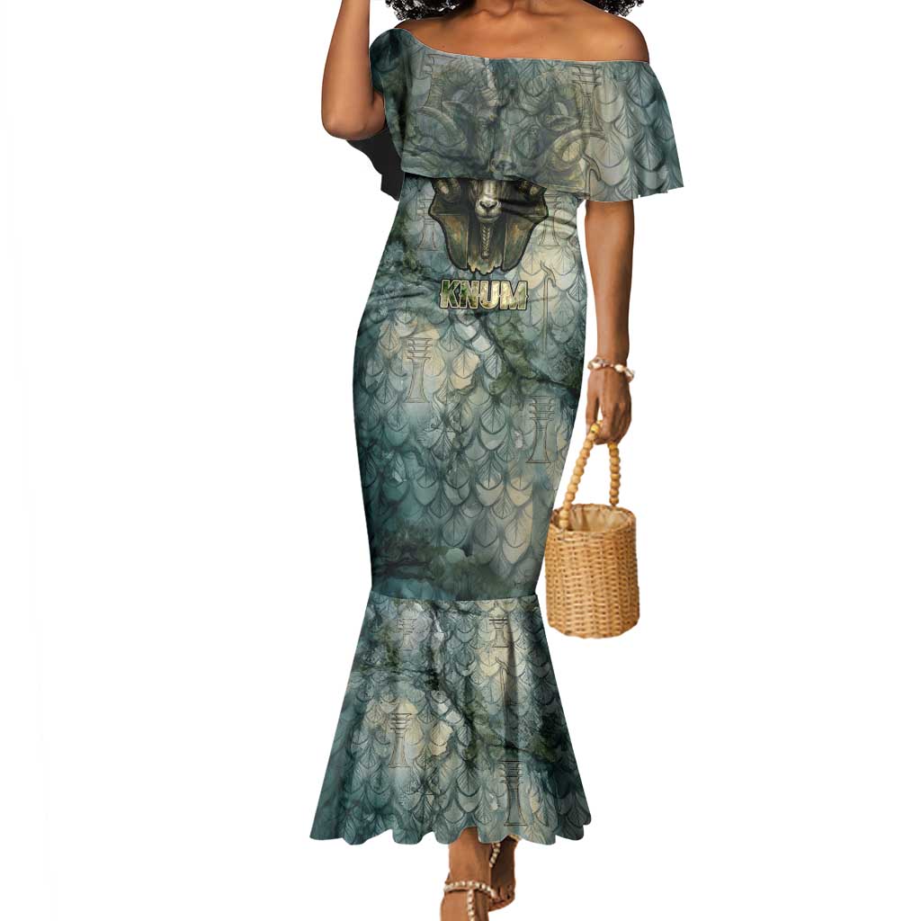 Khnum Ancient Egyptian Mermaid Dress with Smoky Leaf, Ram Head Emblem, and Guardian of the Cataract - Wonder Print Shop