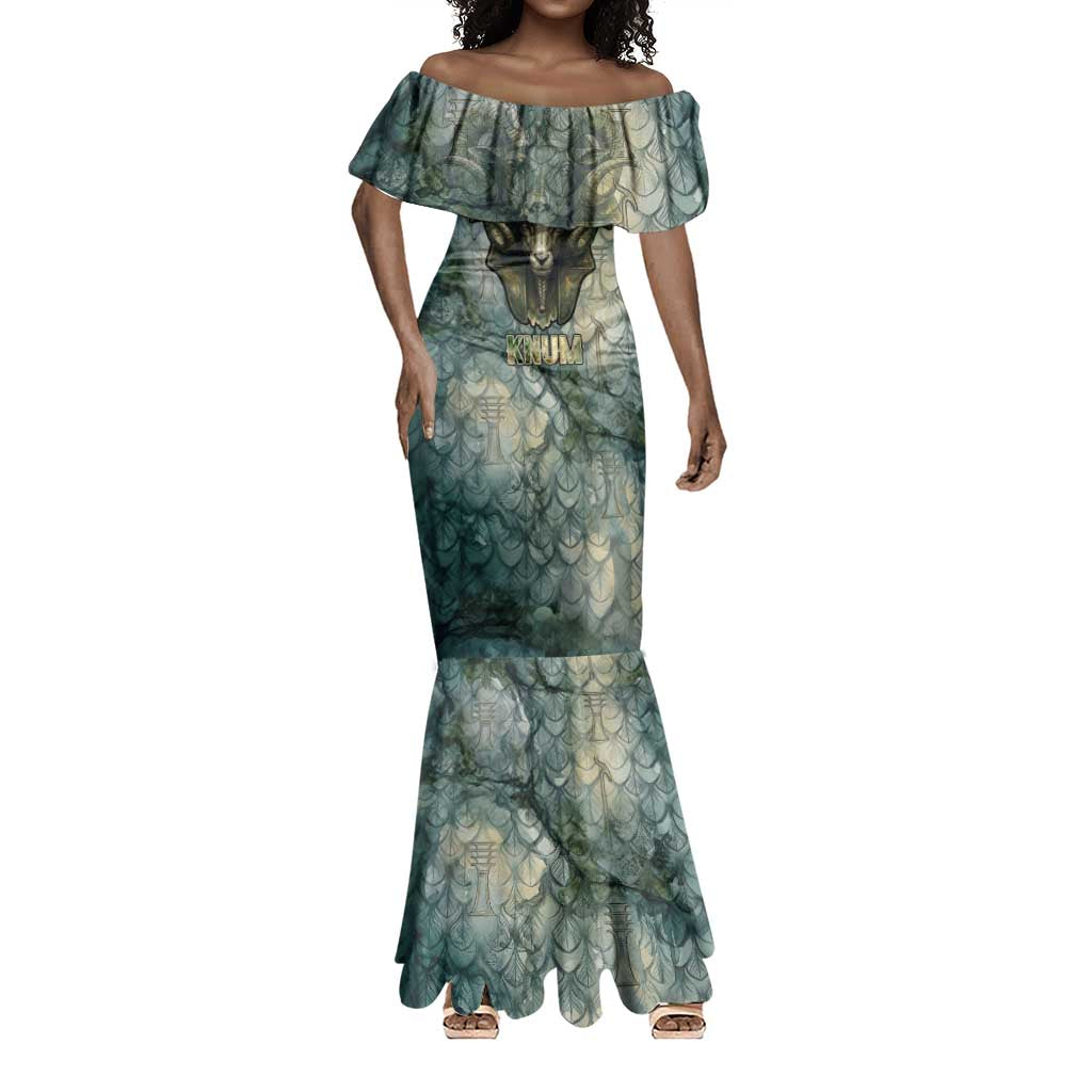 Khnum Ancient Egyptian Mermaid Dress with Smoky Leaf, Ram Head Emblem, and Guardian of the Cataract - Wonder Print Shop
