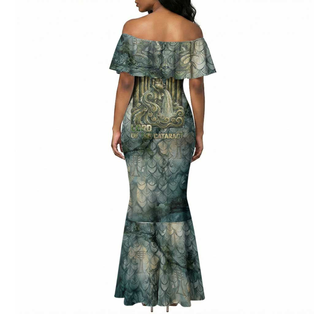 Khnum Ancient Egyptian Mermaid Dress with Smoky Leaf, Ram Head Emblem, and Guardian of the Cataract - Wonder Print Shop