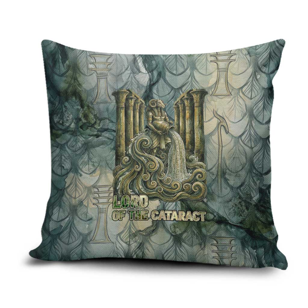 Khnum Ancient Egyptian Pillow Cover with Smoky Leaf, Ram Head Emblem, and Guardian of the Cataract - Wonder Print Shop