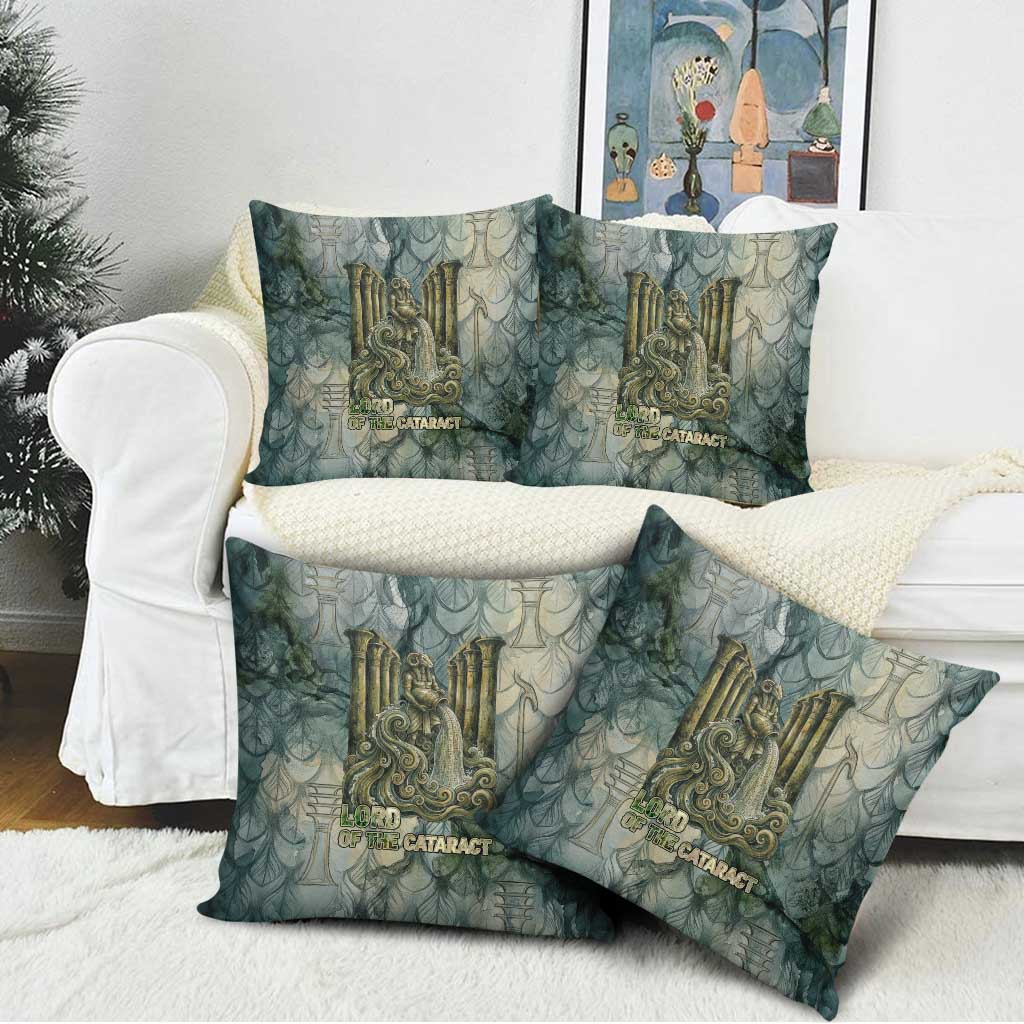 Khnum Ancient Egyptian Pillow Cover with Smoky Leaf, Ram Head Emblem, and Guardian of the Cataract - Wonder Print Shop