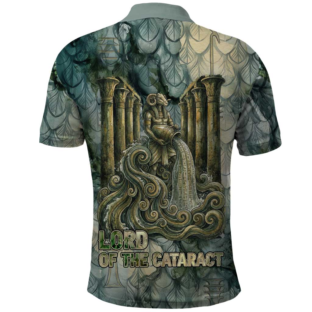 Khnum Ancient Egyptian Polo Shirt with Smoky Leaf, Ram Head Emblem, and Guardian of the Cataract - Wonder Print Shop