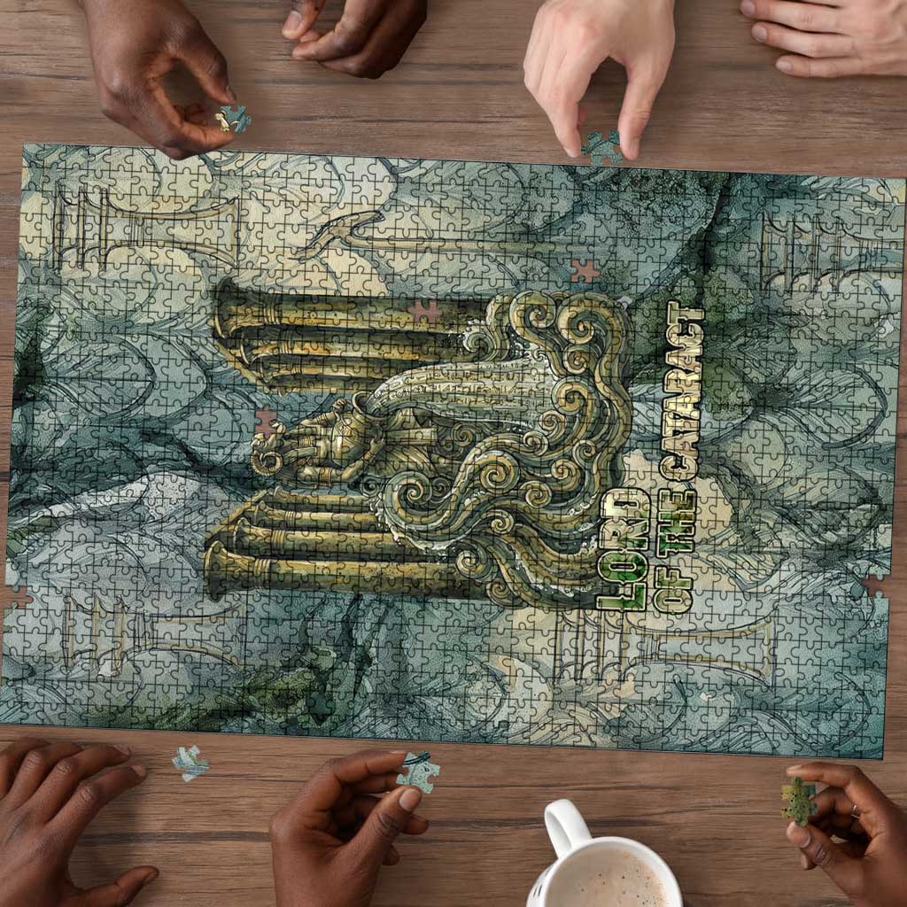 Khnum Ancient Egyptian Puzzle with Smoky Leaf, Ram Head Emblem, and Guardian of the Cataract - Wonder Print Shop