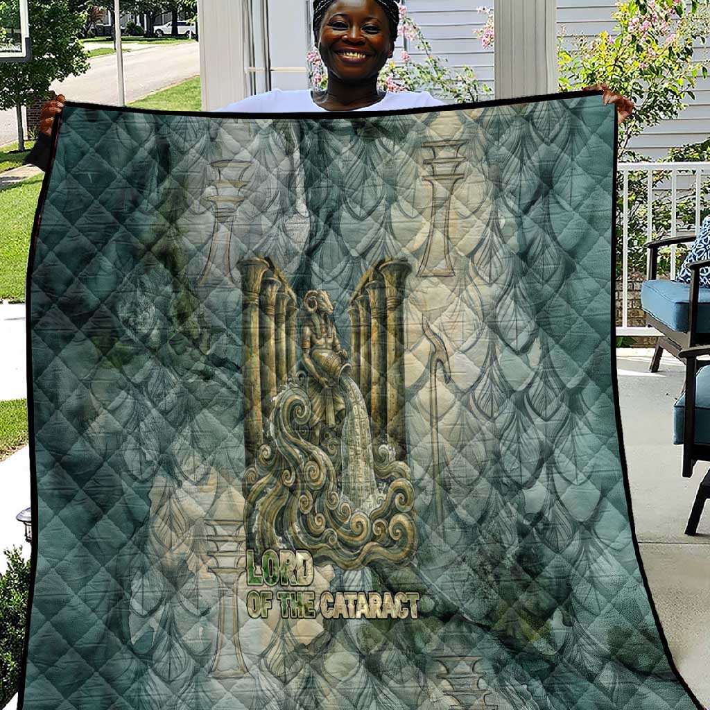 Khnum Ancient Egyptian Quilt with Smoky Leaf, Ram Head Emblem, and Guardian of the Cataract - Wonder Print Shop