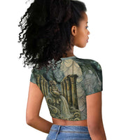 Khnum Ancient Egyptian Raglan Cropped T shirt with Smoky Leaf, Ram Head Emblem, and Guardian of the Cataract - Wonder Print Shop