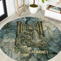 Khnum Ancient Egyptian Round Carpet with Smoky Leaf, Ram Head Emblem, and Guardian of the Cataract - Wonder Print Shop