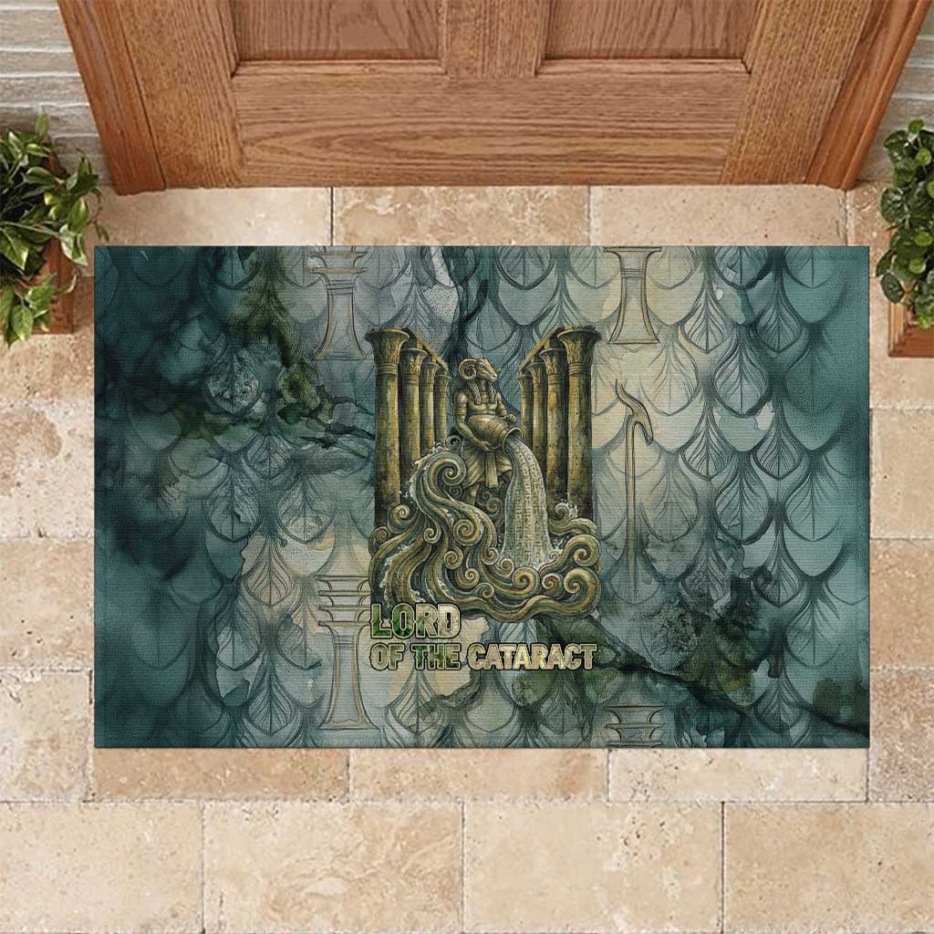 Khnum Ancient Egyptian Rubber Doormat with Smoky Leaf, Ram Head Emblem, and Guardian of the Cataract - Wonder Print Shop