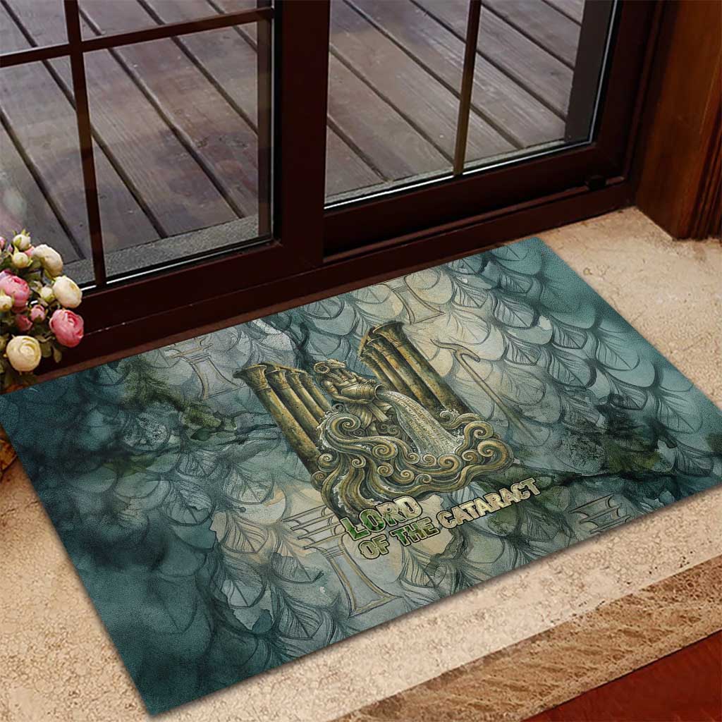Khnum Ancient Egyptian Rubber Doormat with Smoky Leaf, Ram Head Emblem, and Guardian of the Cataract - Wonder Print Shop