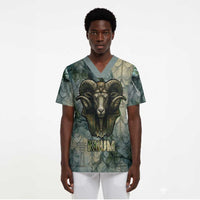 Khnum Ancient Egyptian Scrub Top with Smoky Leaf, Ram Head Emblem, and Guardian of the Cataract - Wonder Print Shop