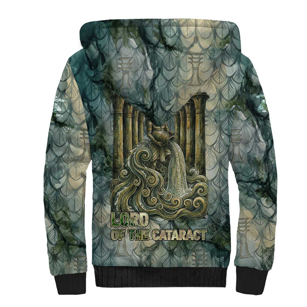 Khnum Ancient Egyptian Sherpa Hoodie with Smoky Leaf, Ram Head Emblem, and Guardian of the Cataract - Wonder Print Shop