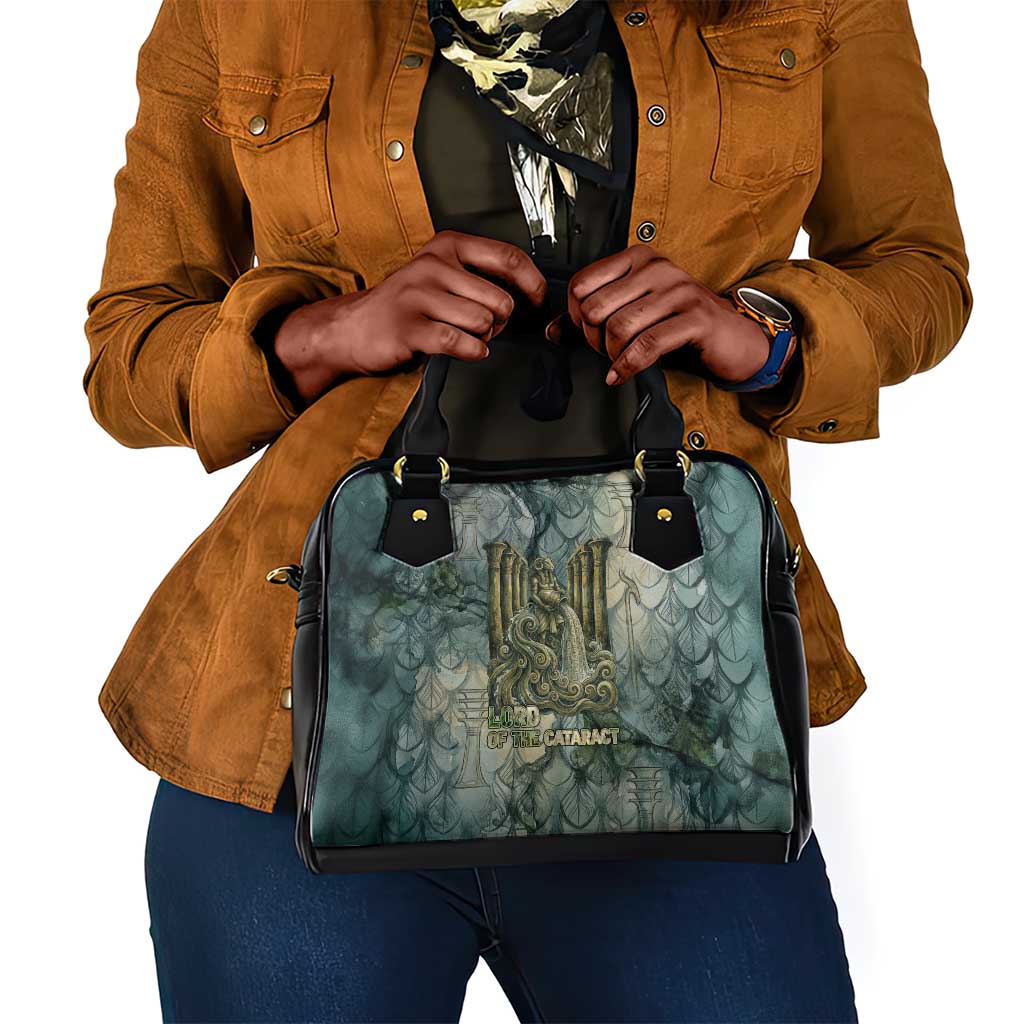 Khnum Ancient Egyptian Shoulder Handbag with Smoky Leaf, Ram Head Emblem, and Guardian of the Cataract - Wonder Print Shop