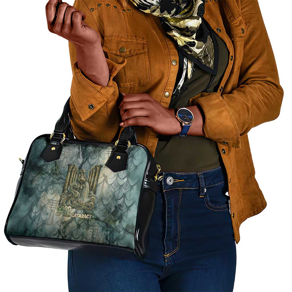 Khnum Ancient Egyptian Shoulder Handbag with Smoky Leaf, Ram Head Emblem, and Guardian of the Cataract - Wonder Print Shop