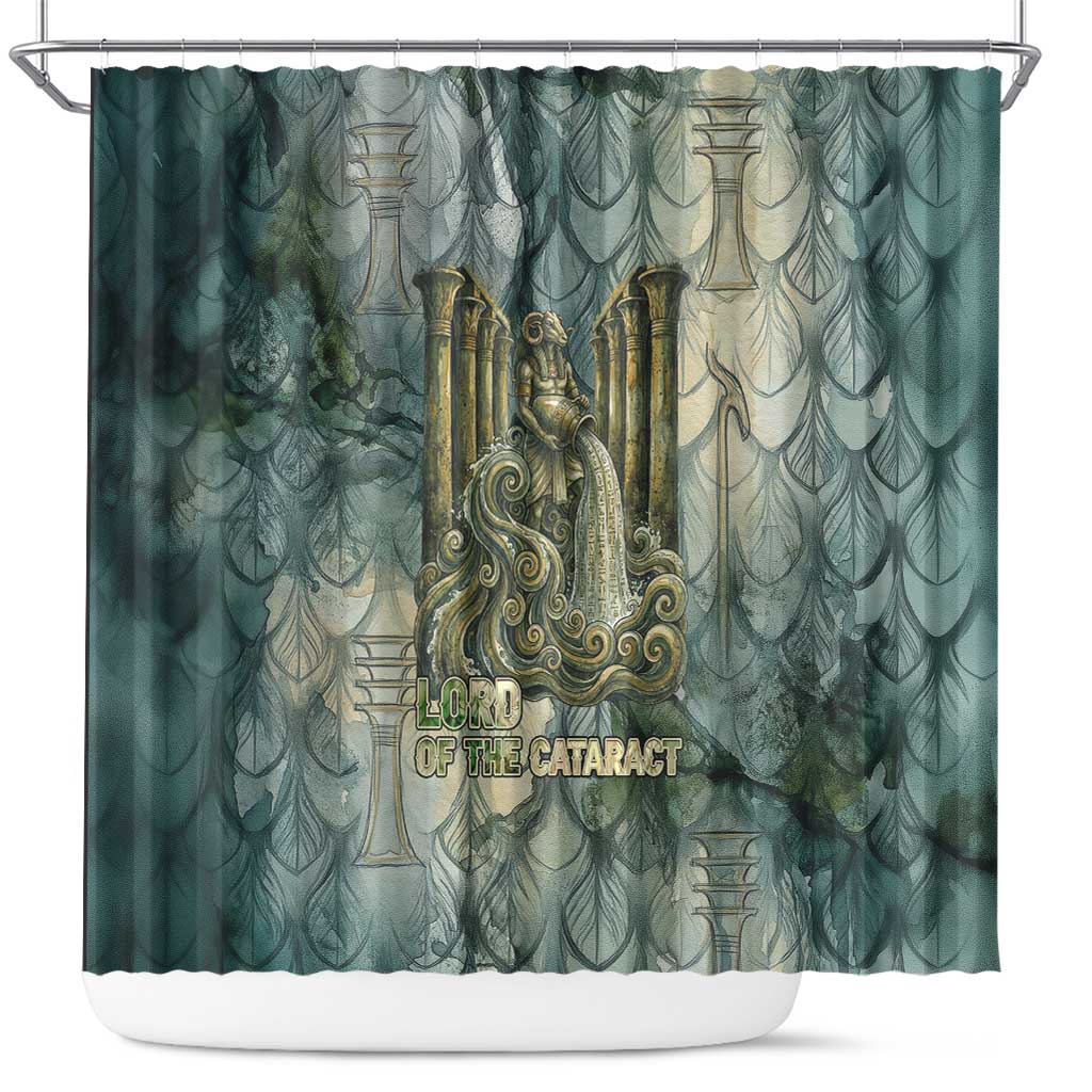 Khnum Ancient Egyptian Shower Curtain with Smoky Leaf, Ram Head Emblem, and Guardian of the Cataract - Wonder Print Shop