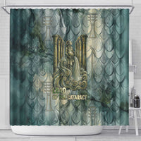 Khnum Ancient Egyptian Shower Curtain with Smoky Leaf, Ram Head Emblem, and Guardian of the Cataract - Wonder Print Shop