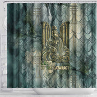 Khnum Ancient Egyptian Shower Curtain with Smoky Leaf, Ram Head Emblem, and Guardian of the Cataract - Wonder Print Shop