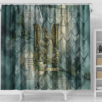 Khnum Ancient Egyptian Shower Curtain with Smoky Leaf, Ram Head Emblem, and Guardian of the Cataract - Wonder Print Shop