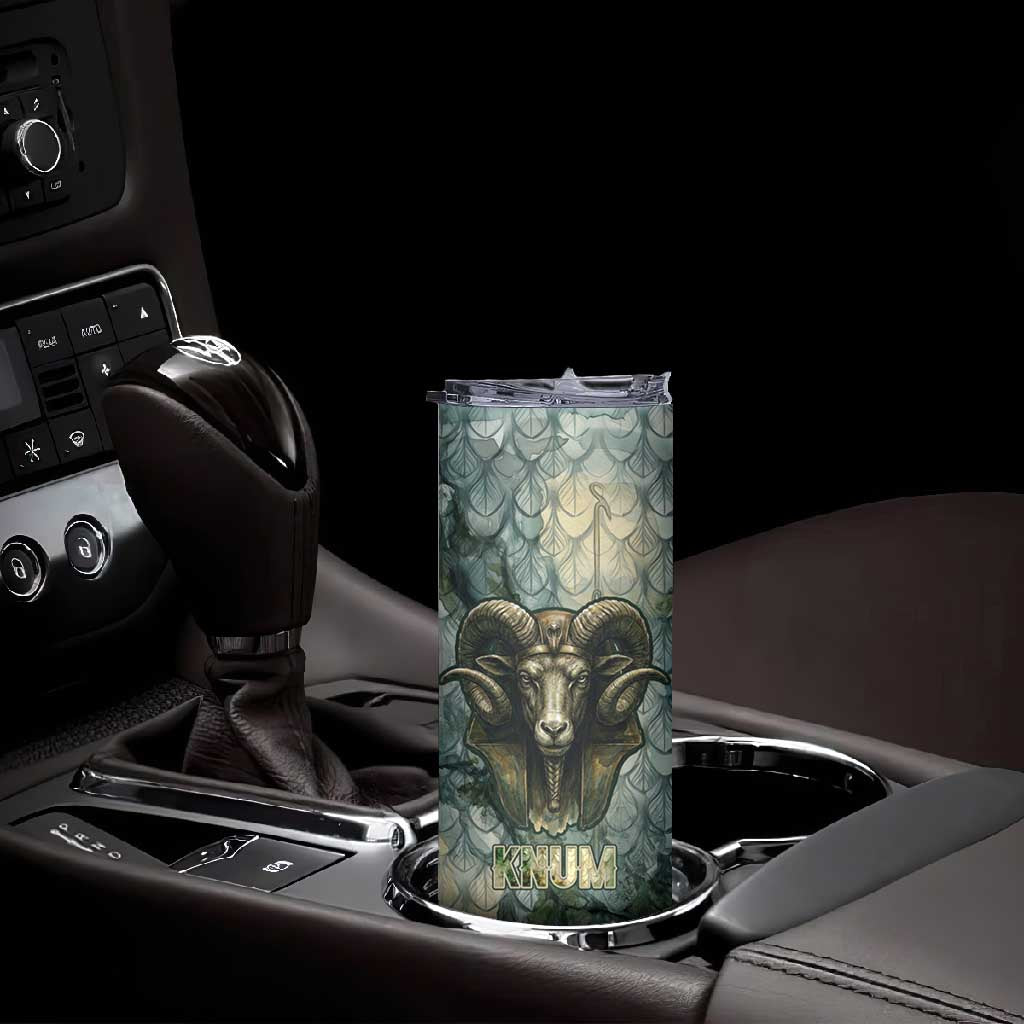 Khnum Ancient Egyptian Skinny Tumbler with Smoky Leaf, Ram Head Emblem, and Guardian of the Cataract - Wonder Print Shop