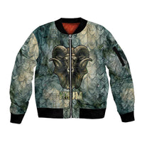 Khnum Ancient Egyptian Sleeve Zip Bomber Jacket with Smoky Leaf, Ram Head Emblem, and Guardian of the Cataract - Wonder Print Shop