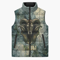 Khnum Ancient Egyptian Sleeveless Puffer Jacket with Smoky Leaf, Ram Head Emblem, and Guardian of the Cataract - Wonder Print Shop